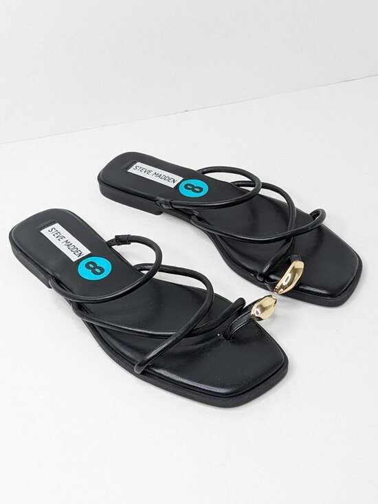 Steve Madden Shoes - Steve Madden Black Strappy Toe-Ring Sandals with Gold Accent
